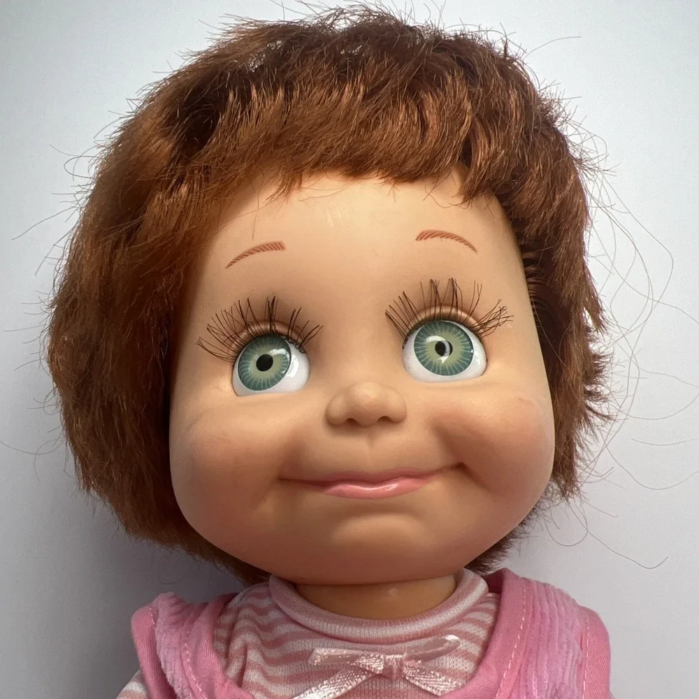 Vintage 1990 Galoob Baby Face So Shy Sherri #9 Doll Green Eyes Pink Overalls